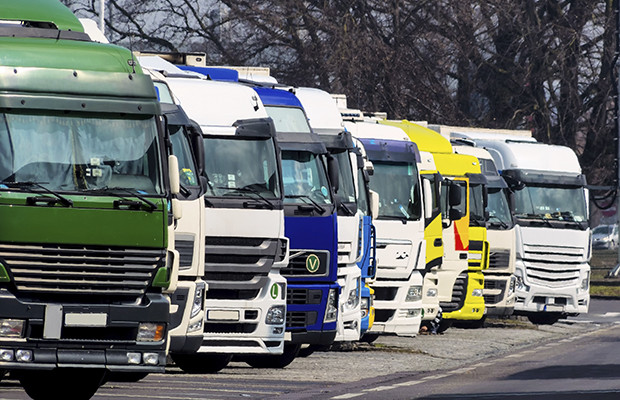 10358566 Trucks on a rastplartz on the highway, symbol photo for logistics and transportation